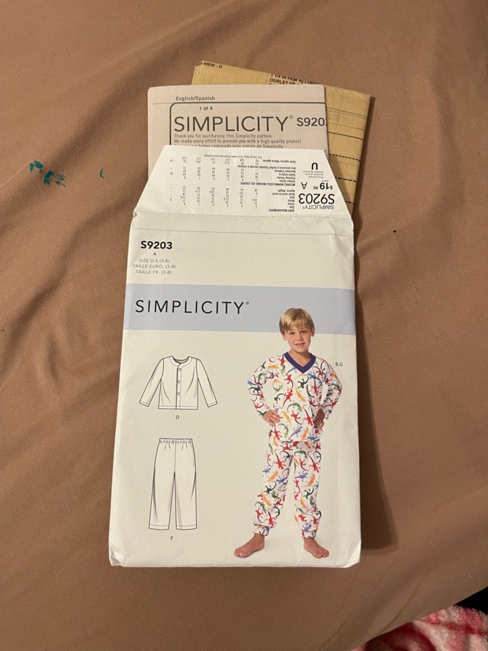 Simplicity Kids Pajama Pattern S9203 - White with Multicolor Dinosaur Trim